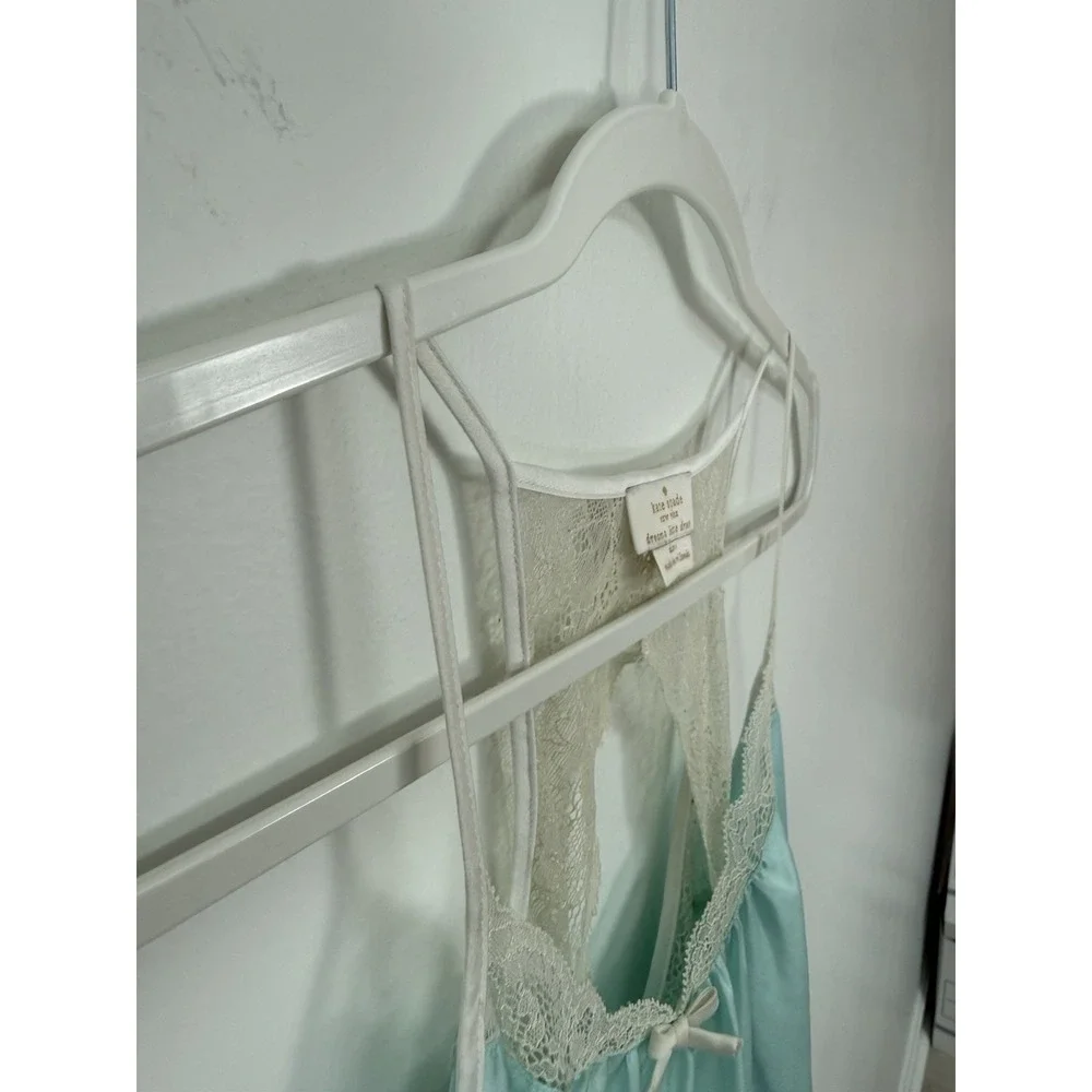 Kate Spade New York Blue Satin Bridal Chemise Nightgown Lace Detail Size Small